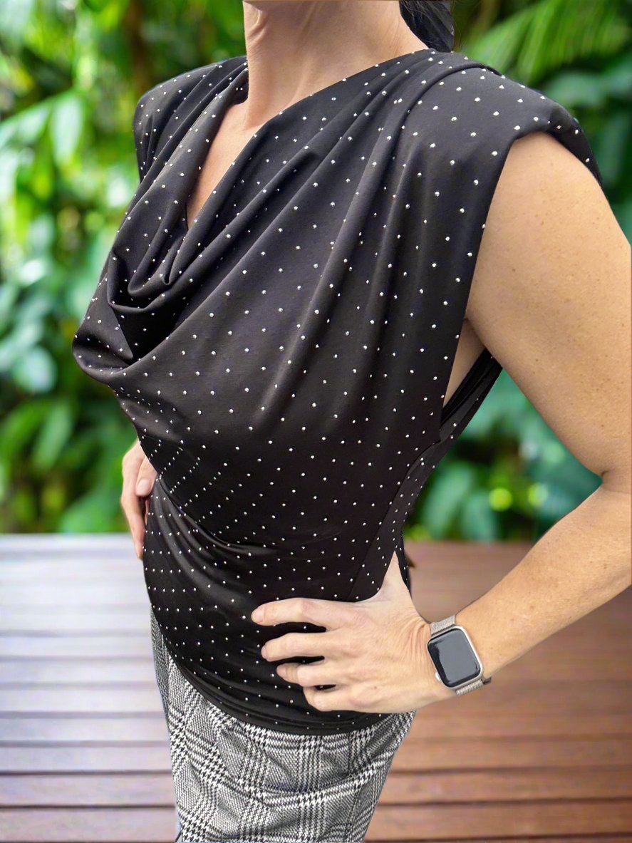 Beaded cowl neck top