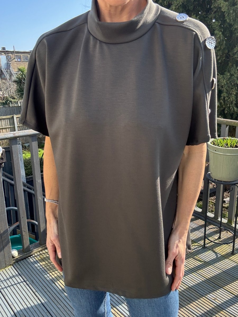 Cowl neck button top