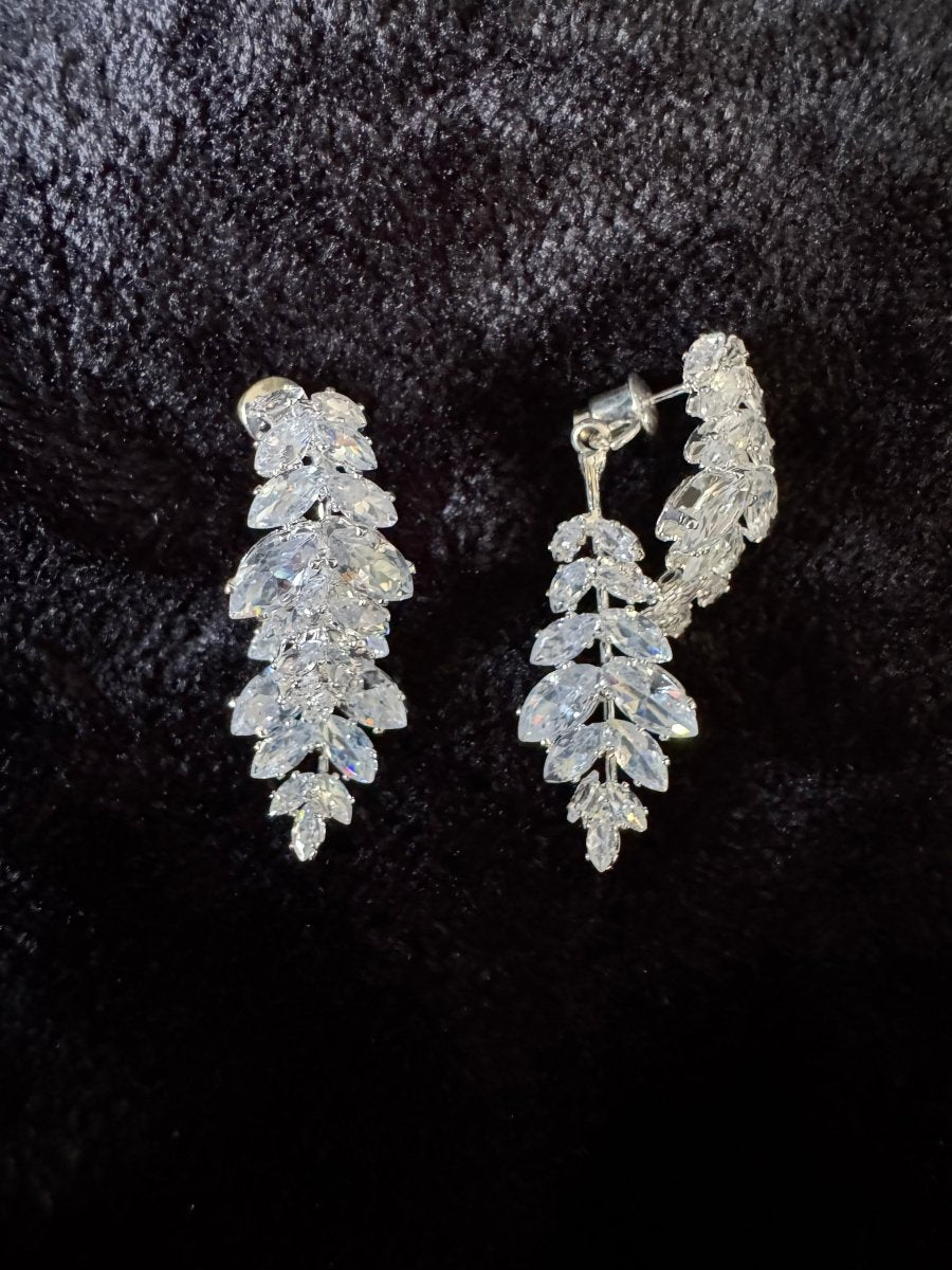 Diamanté layered leaf drop earrings