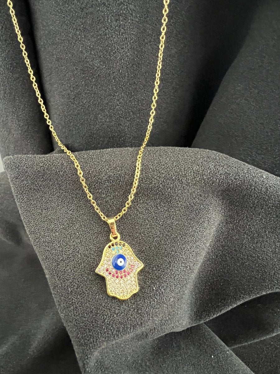Gold colourful hamza necklace