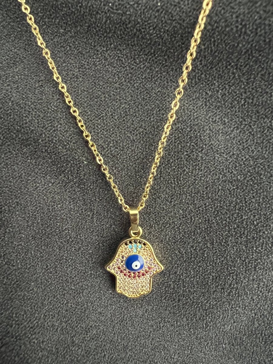 Gold colourful hamza necklace