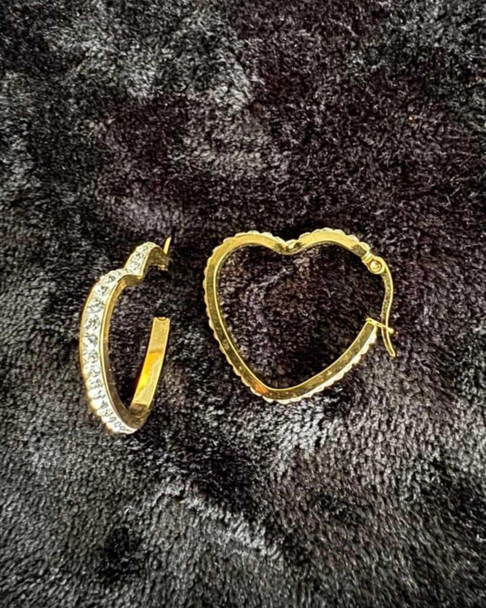 Large Heart diamanté encrusted earrings
