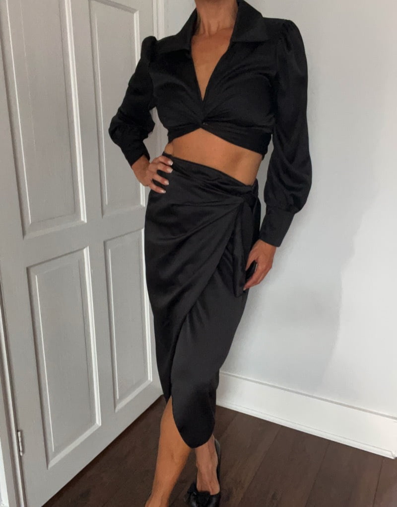 Long sleeved silk cropped top