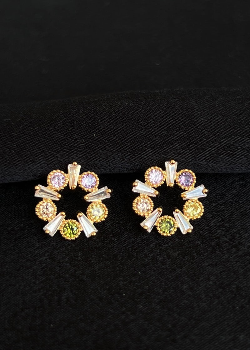 Colourful gold wreath earrings