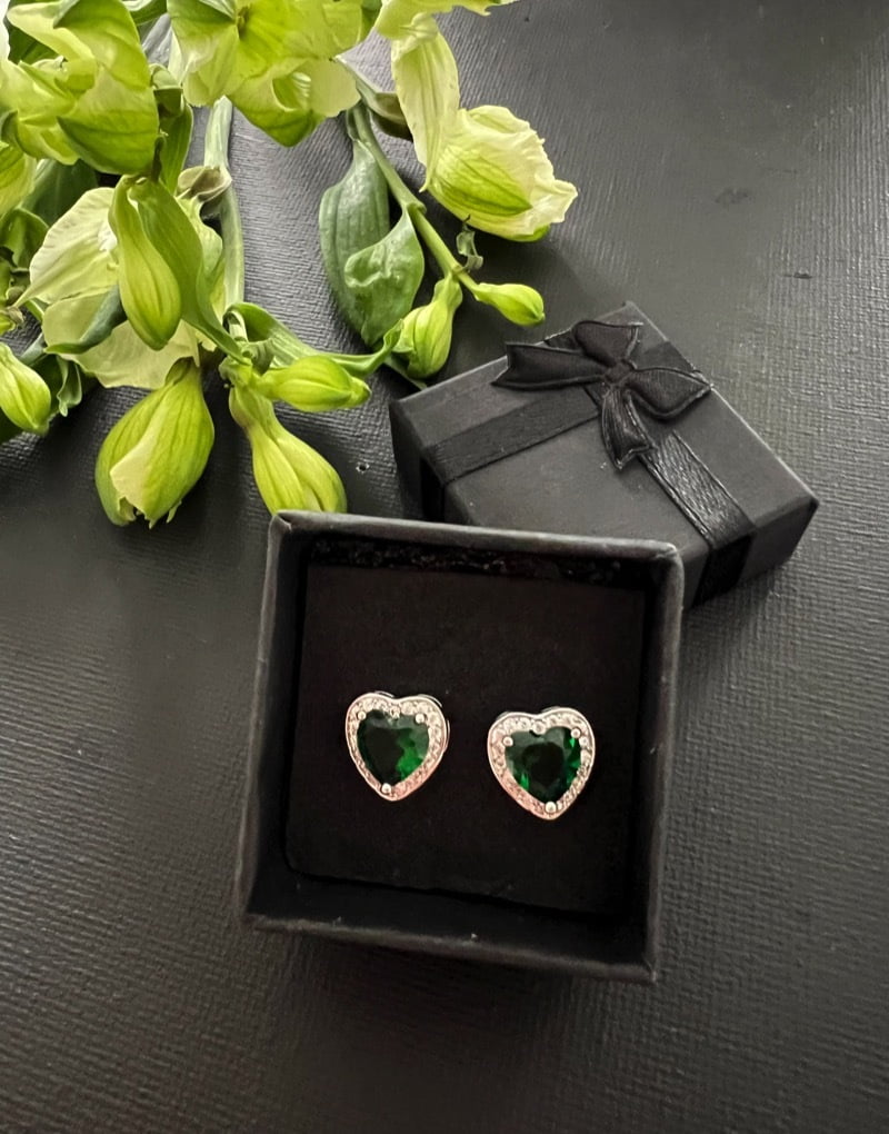 Diamanté rim heart earrings