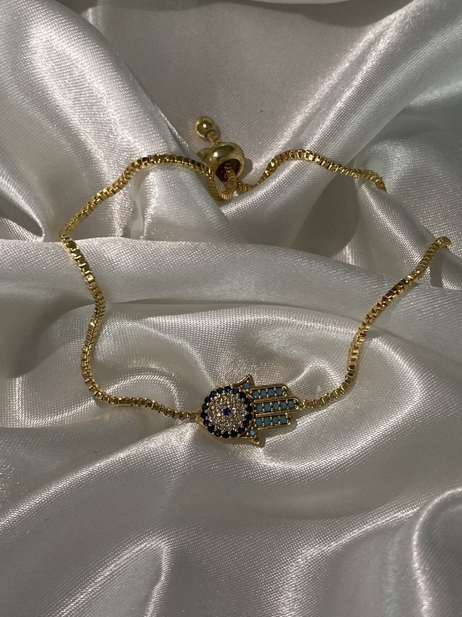 Gold hamza diamanté bracelet
