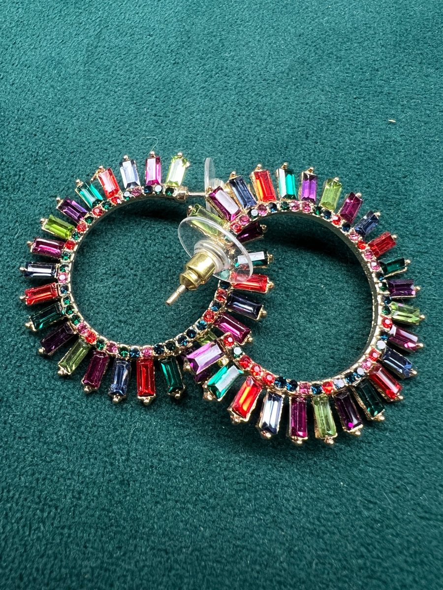 Multi colour pronged hooped earrings