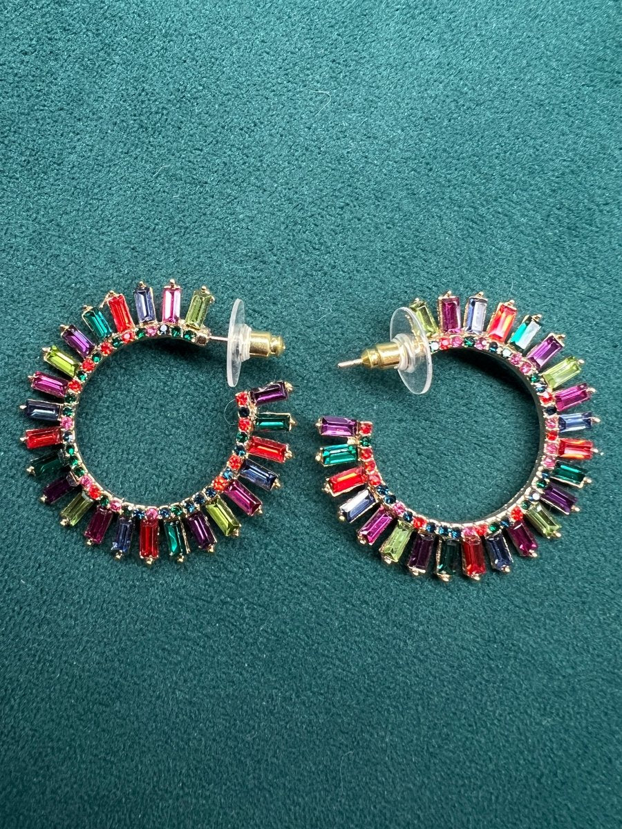 Multi colour pronged hooped earrings