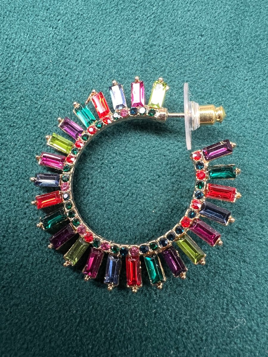Multi colour pronged hooped earrings