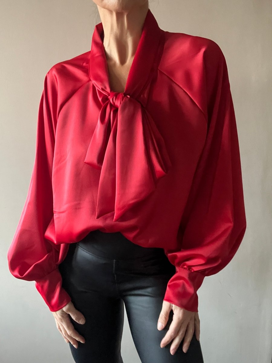 Red tie blouse