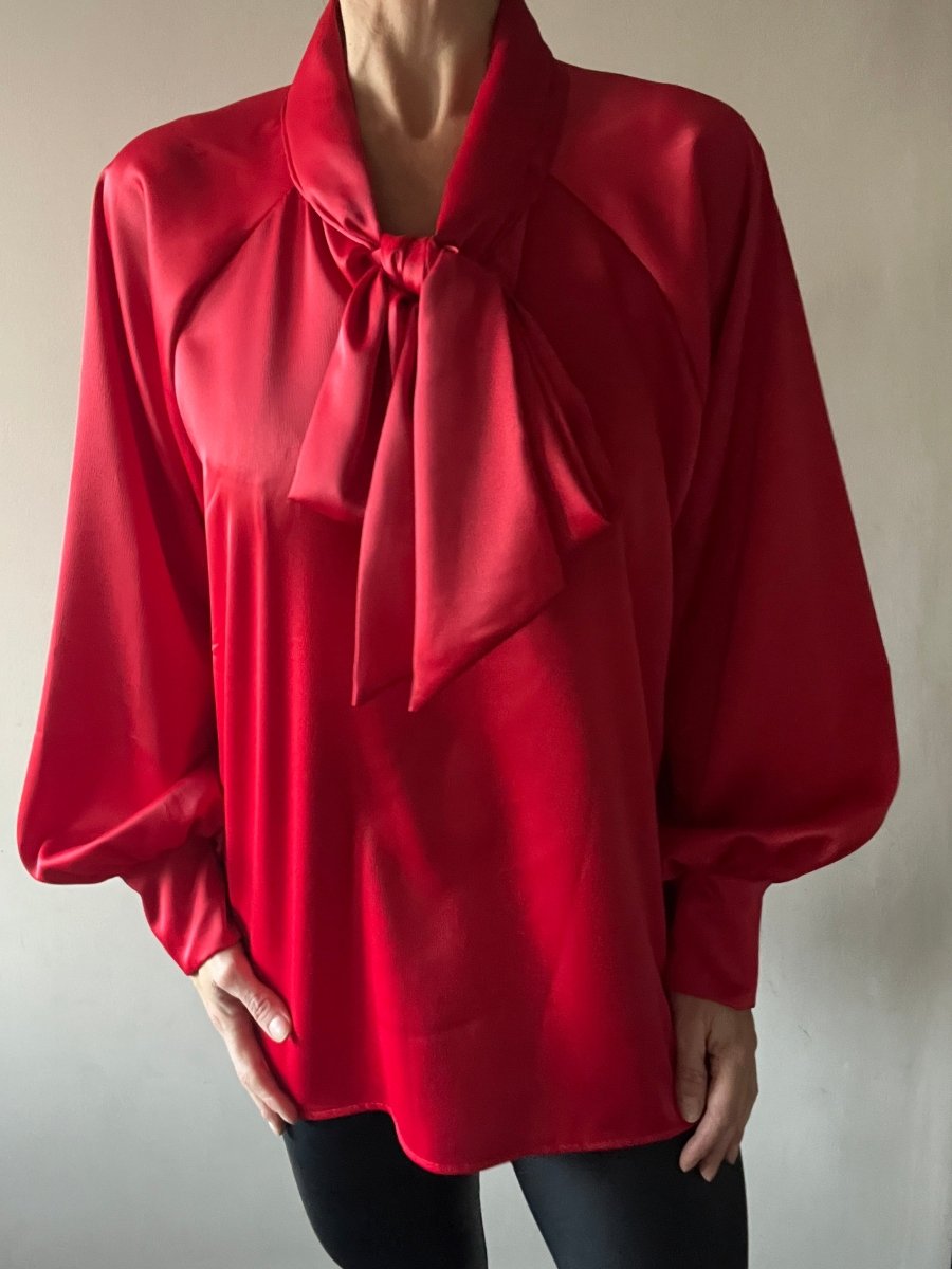 Red tie blouse