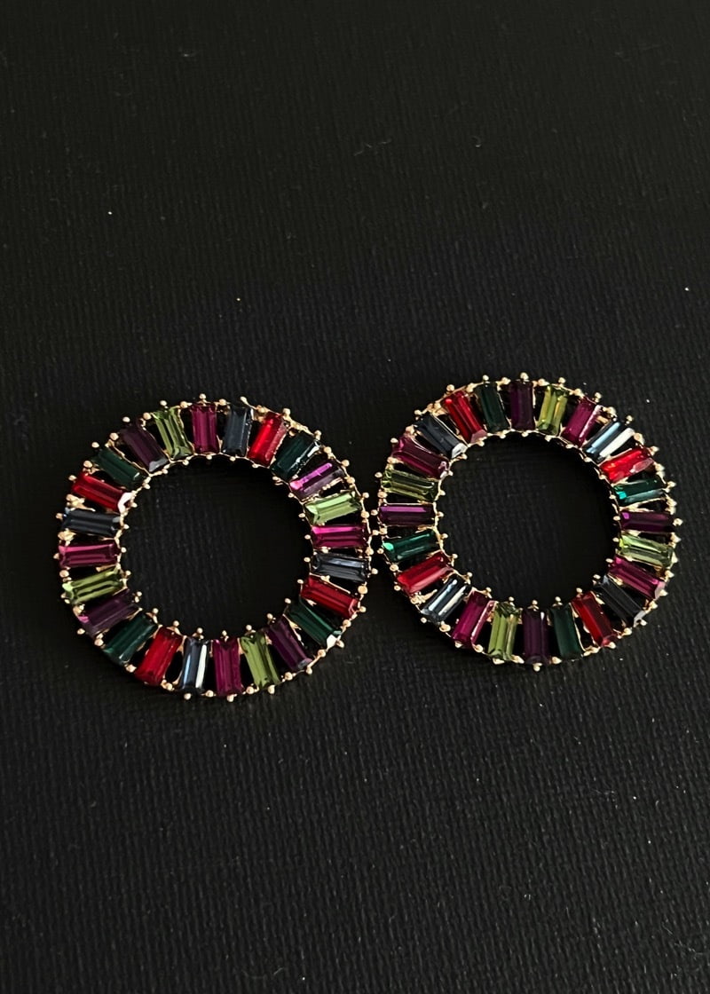 Statement rainbow circle earrings - Nickel Free