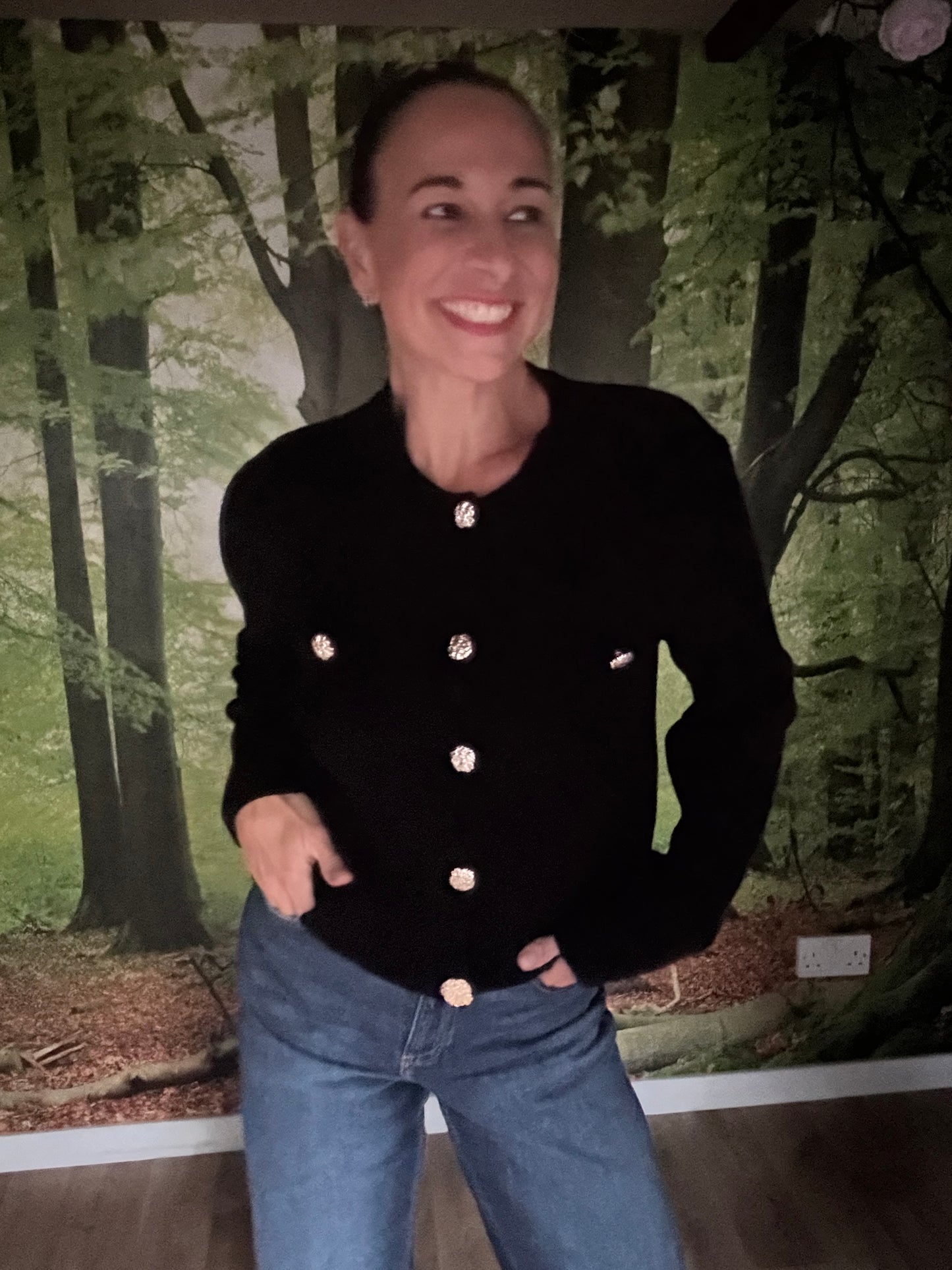 Gold button cardi classic