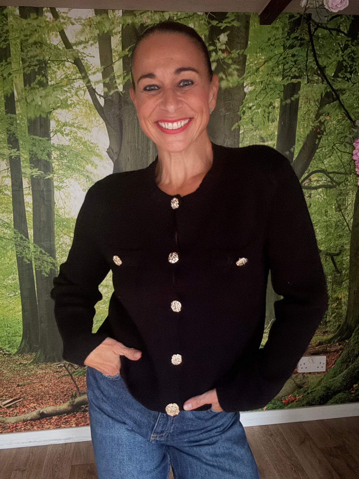 Gold button cardi classic