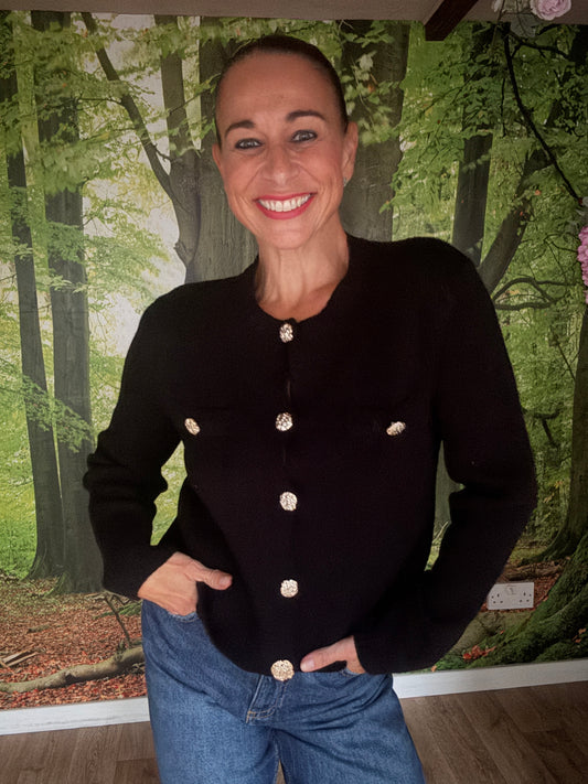 Gold button cardi classic