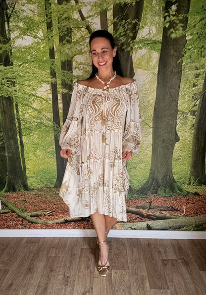 Beaded Bardot summer dress