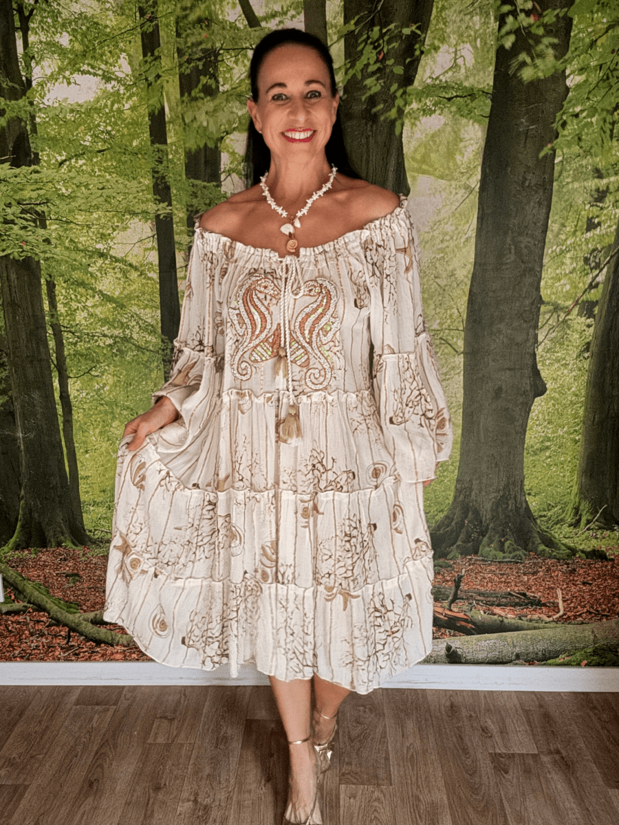 Beaded Bardot summer dress