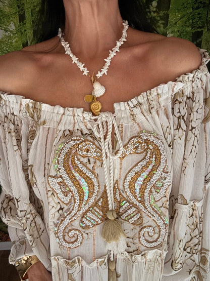 Beaded Bardot summer dress
