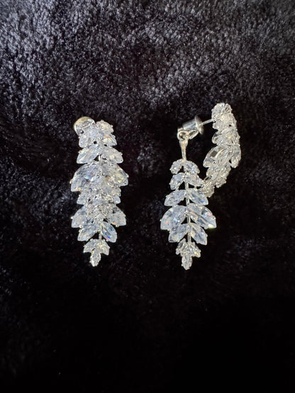 Diamanté layered leaf drop earrings