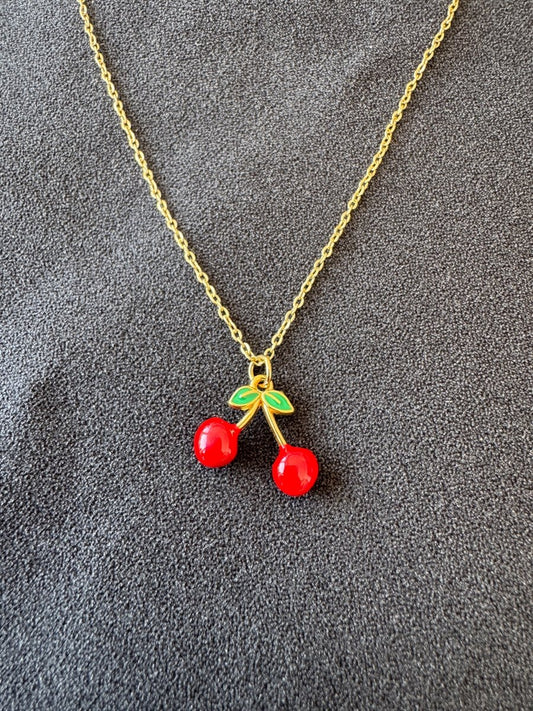Gold cherry necklace🍒
