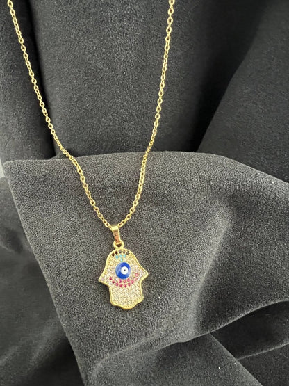 Gold colourful hamza necklace