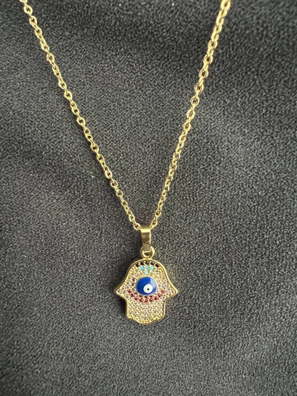 Gold colourful hamza necklace