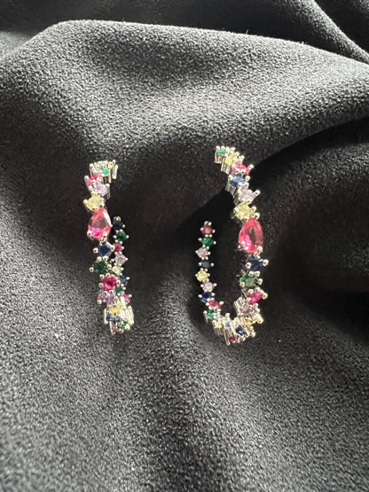 Colour glass hooped earrings