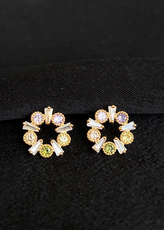 Colourful gold wreath earrings