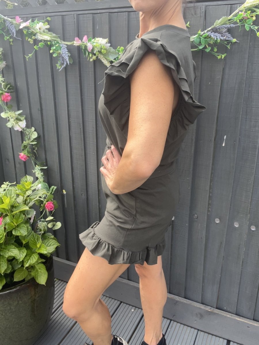 Khaki frilled Short set