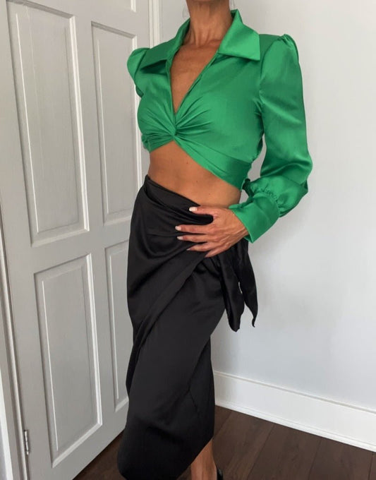Long sleeved silk cropped top