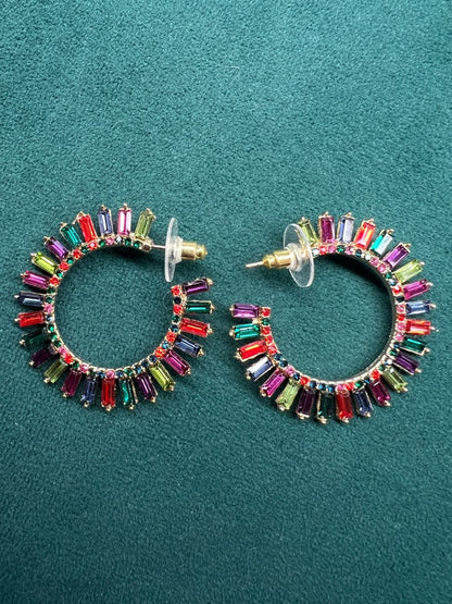 Multi colour pronged hooped earrings
