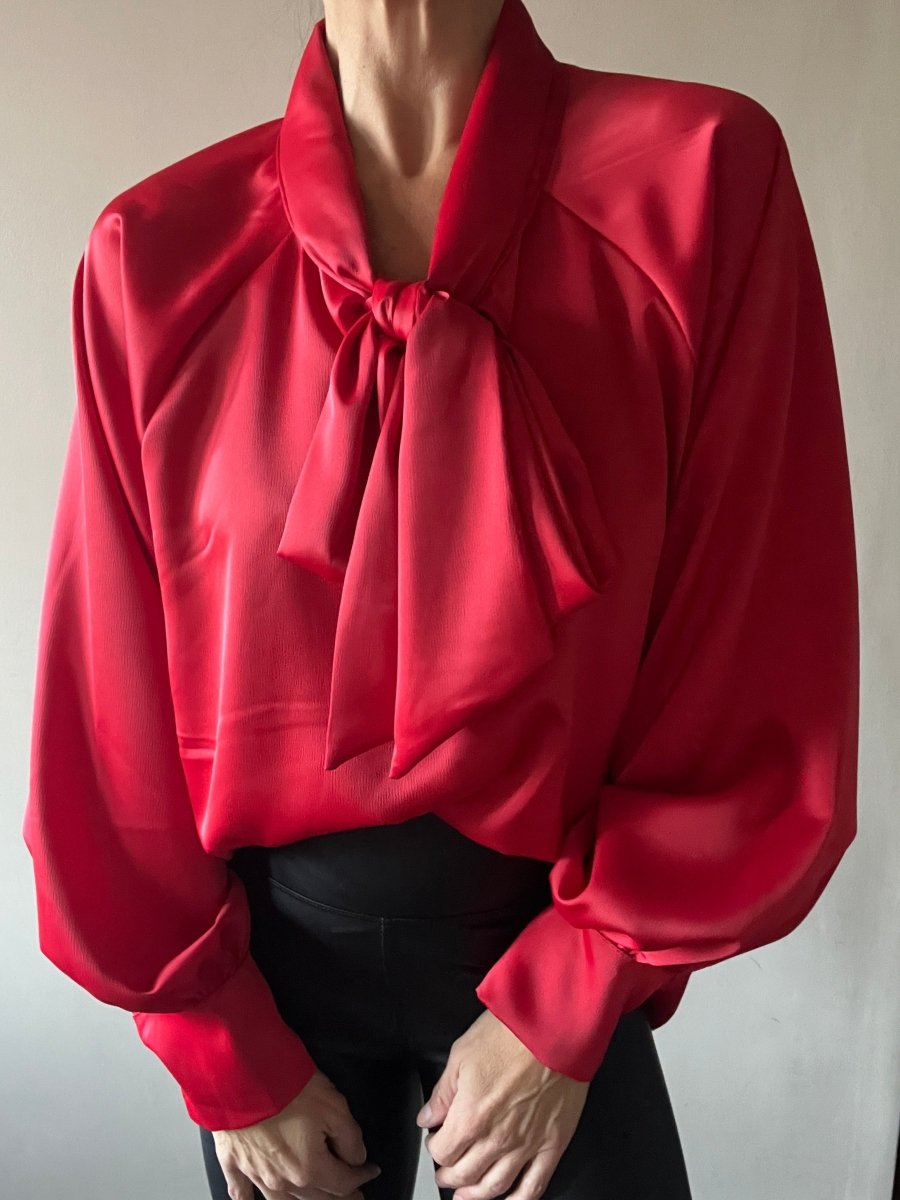 Red tie blouse